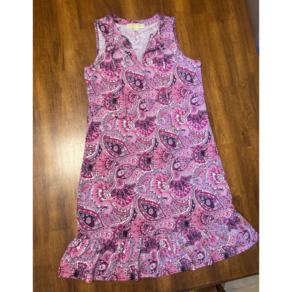Michael Michael Kors Pink Paisley Ruffle Hem Sleeveless Dress Small